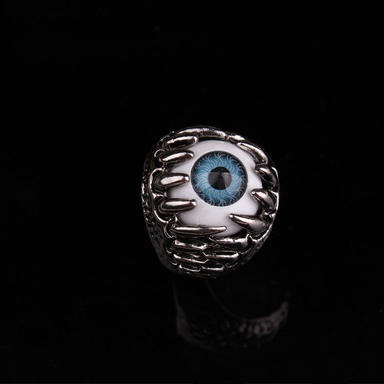 European And American Fashion Retro Devil'S Eye Skull Ring Personality Titanium Steel Eye Ring Men'S Punk Hand Jewelry