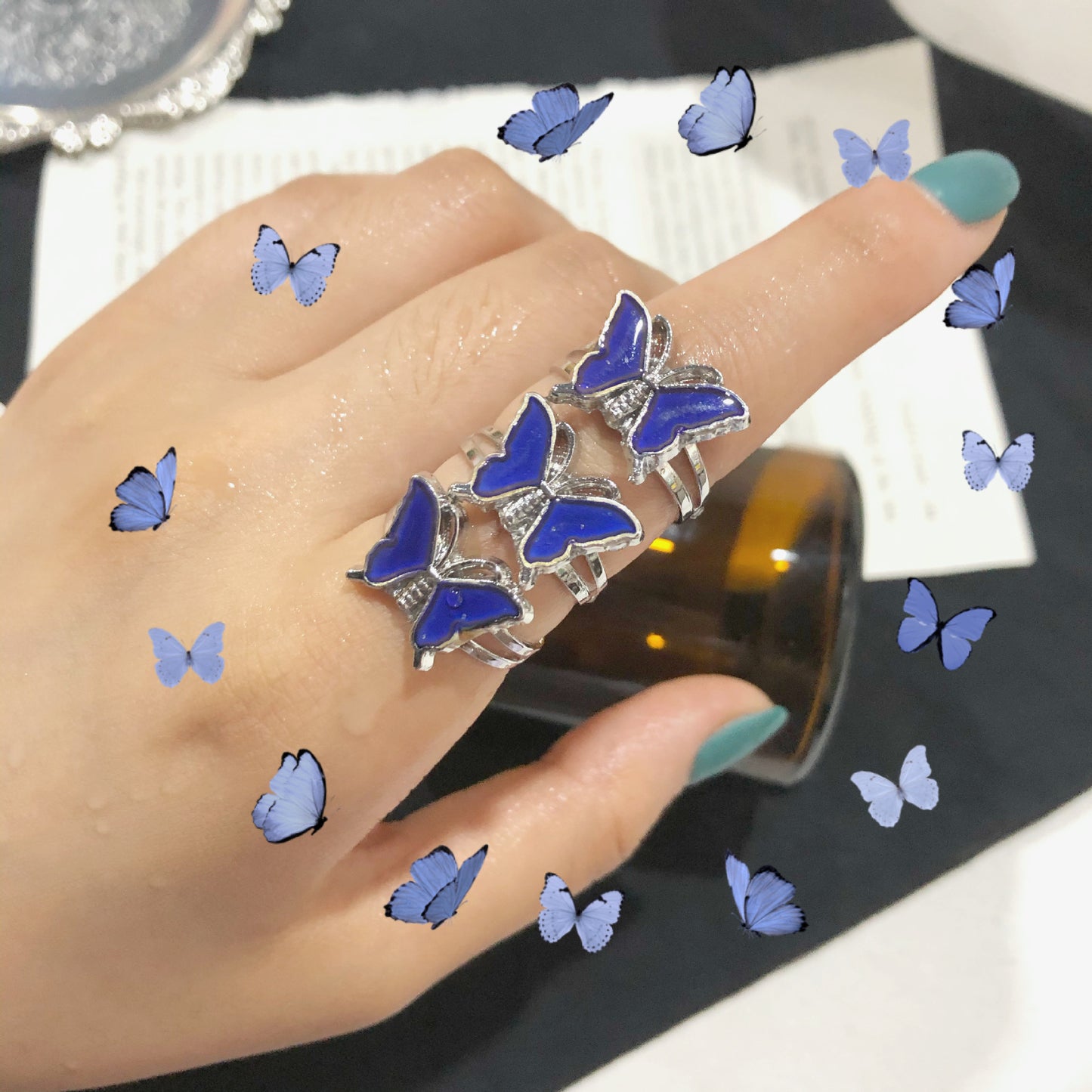 Temperature Changing Cartoon Animal Adjustable Ring Butterfly Panda Crystal Turtle Dinosaur Charm For Women Rings Jewelry Gifts