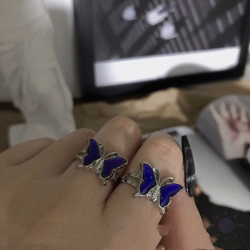 Temperature Changing Cartoon Animal Adjustable Ring Butterfly Panda Crystal Turtle Dinosaur Charm For Women Rings Jewelry Gifts