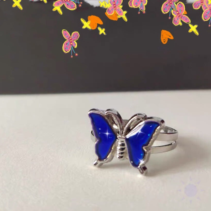 Temperature Changing Cartoon Animal Adjustable Ring Butterfly Panda Crystal Turtle Dinosaur Charm For Women Rings Jewelry Gifts