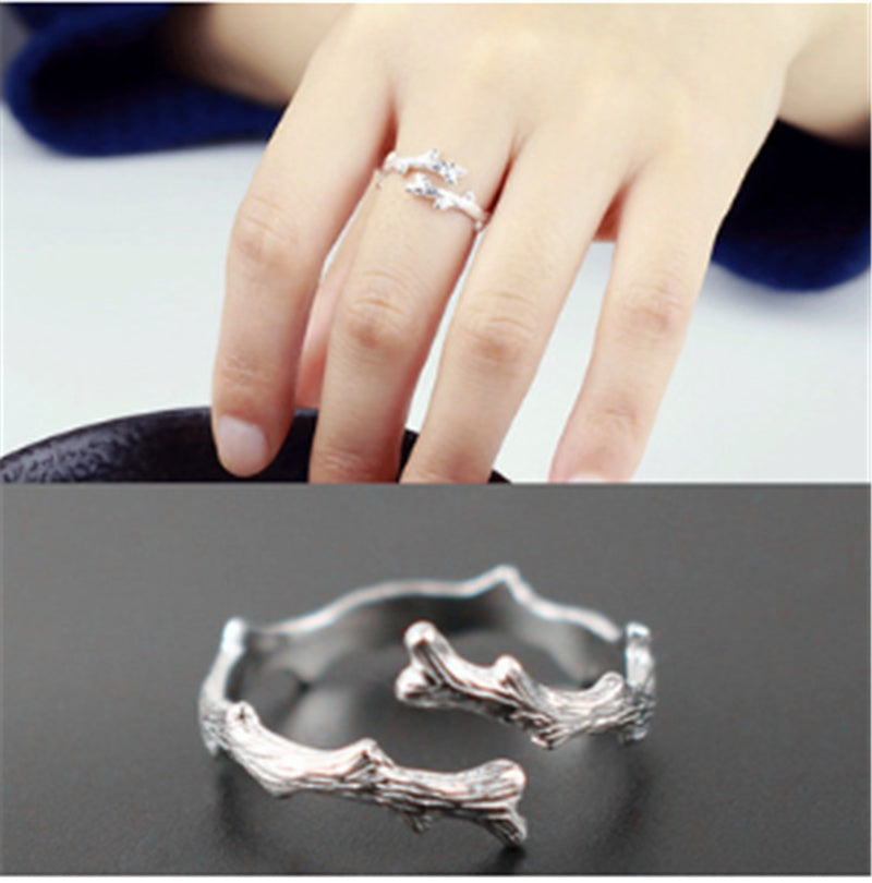 S925 Silver Ring  Literary Branch Adjustable  Ring