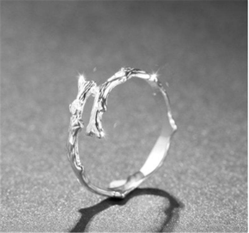 S925 Silver Ring  Literary Branch Adjustable  Ring