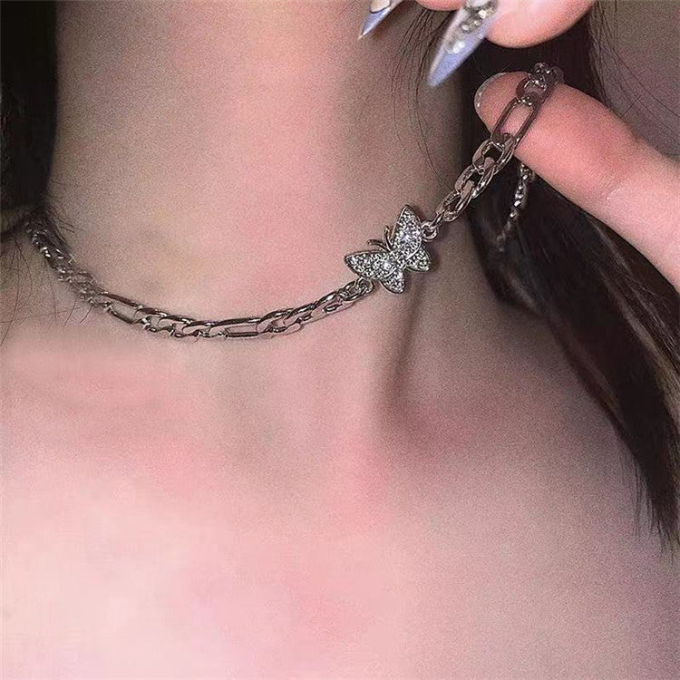 Necklace Jewelry Light Zircon Niche Choker Butterfly Pendant Aesthetic Silver-Plated