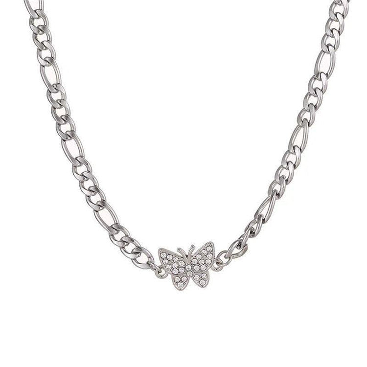 Necklace Jewelry Light Zircon Niche Choker Butterfly Pendant Aesthetic Silver-Plated