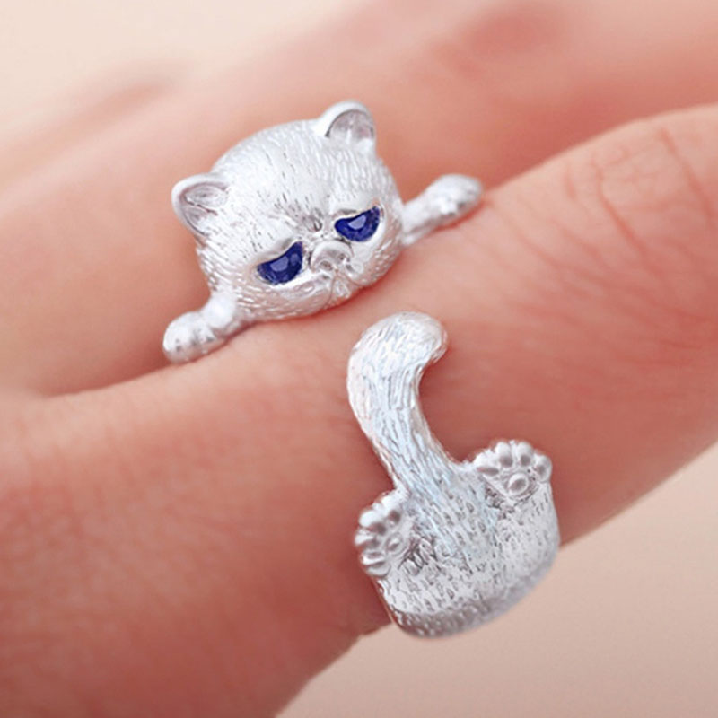 Cute Cat Ring Simplicity Opening Rings Fashion Jewelry Gifts Blue Eyes Pets Rings Ring For Men Women Pet Lovers