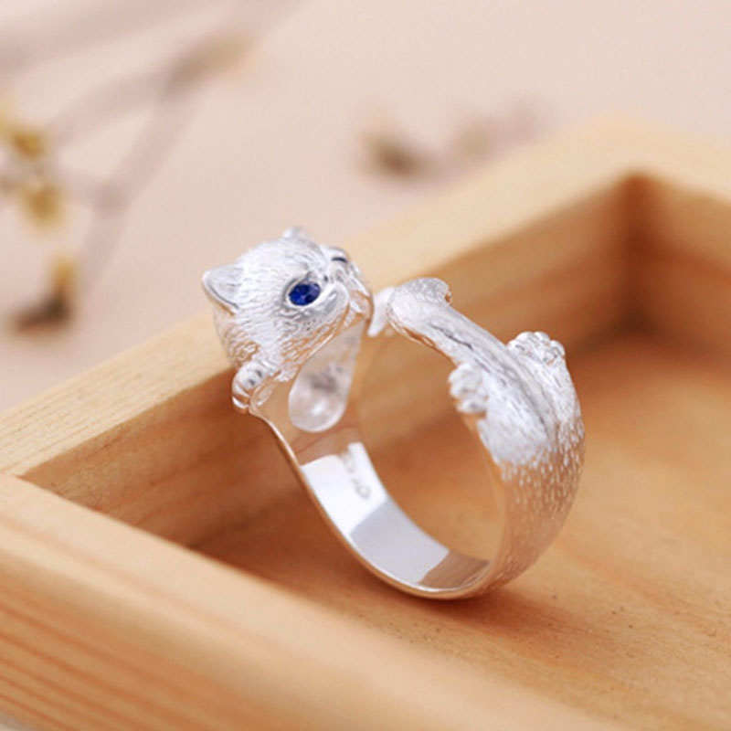 Cute Cat Ring Simplicity Opening Rings Fashion Jewelry Gifts Blue Eyes Pets Rings Ring For Men Women Pet Lovers