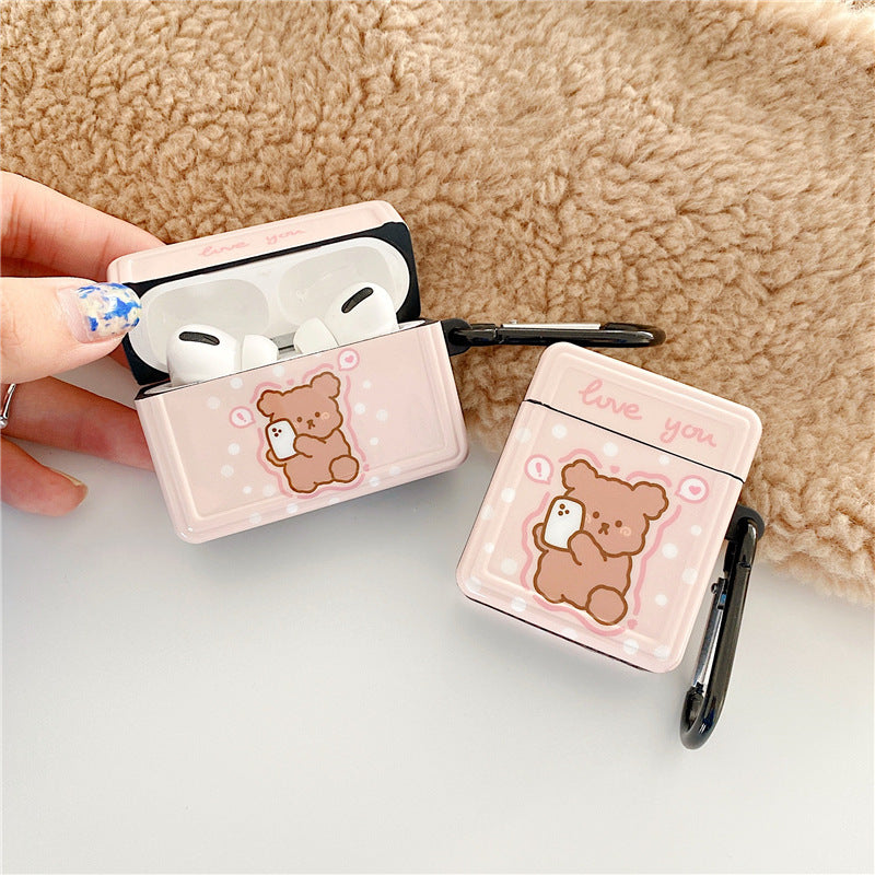 Compatible with Apple, Cute Cartoon Lovely Bear Case For Apple AirPods 2 1 Pro Charging Box Silicone Shell Earphone Protection Cover Box Keyring Fundas