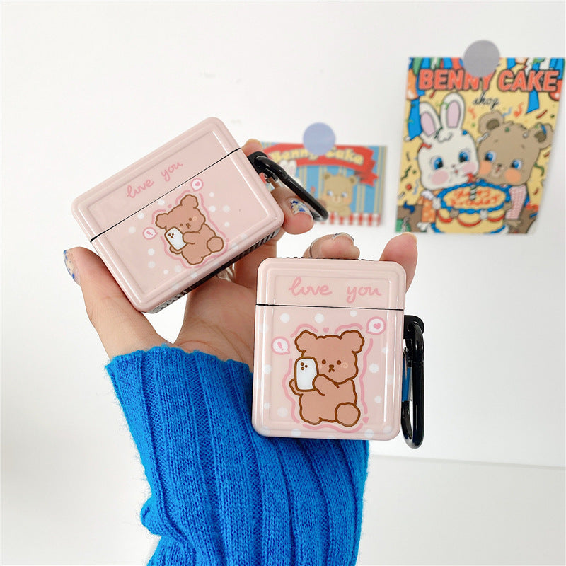 Compatible with Apple, Cute Cartoon Lovely Bear Case For Apple AirPods 2 1 Pro Charging Box Silicone Shell Earphone Protection Cover Box Keyring Fundas