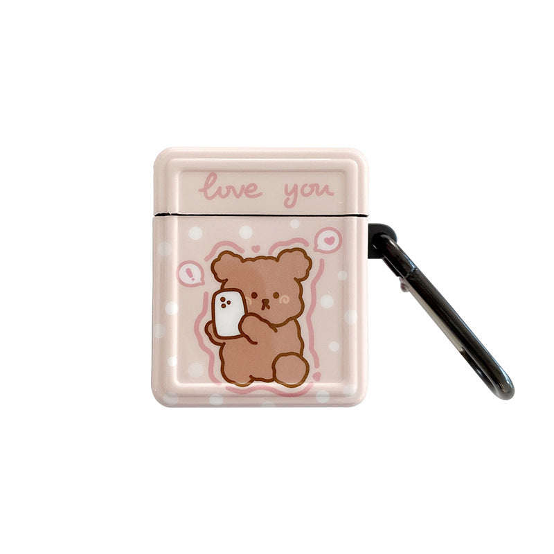 Compatible with Apple, Cute Cartoon Lovely Bear Case For Apple AirPods 2 1 Pro Charging Box Silicone Shell Earphone Protection Cover Box Keyring Fundas