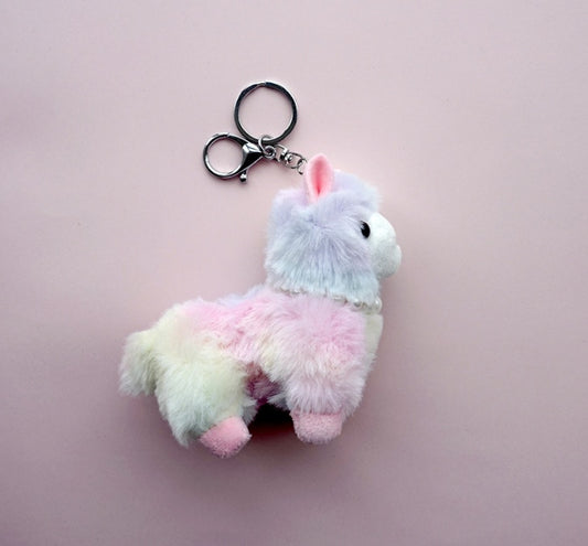 Cartoon Alpaca Keychain Plush Color Grass Mud Horse Pendant Car Decoration Animal Doll Keyring