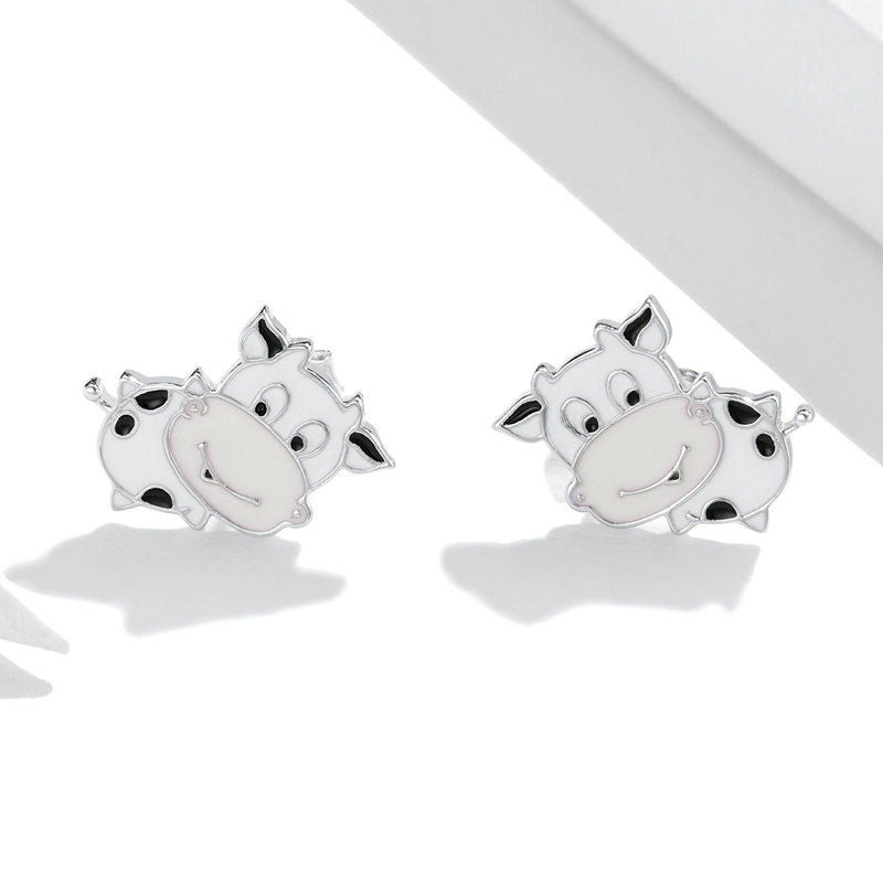 Earrings Sterling Silver Cute Little Cow Earrings S925 Simple Girl Earrings Popular Cartoon Animal Jewelry