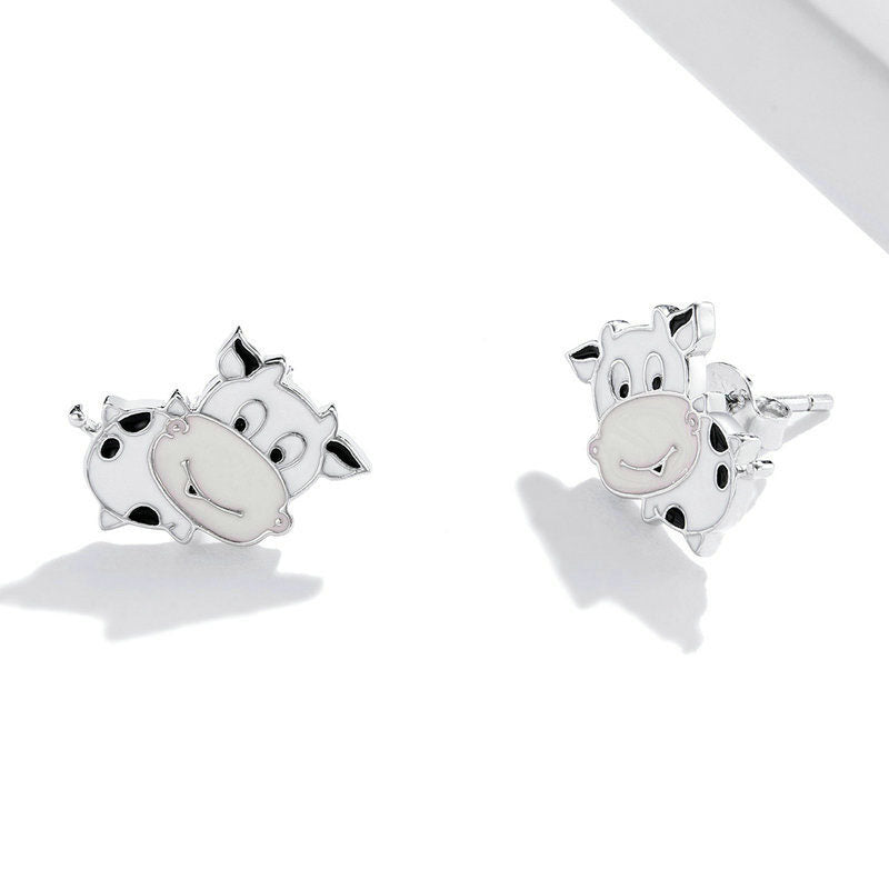 Earrings Sterling Silver Cute Little Cow Earrings S925 Simple Girl Earrings Popular Cartoon Animal Jewelry