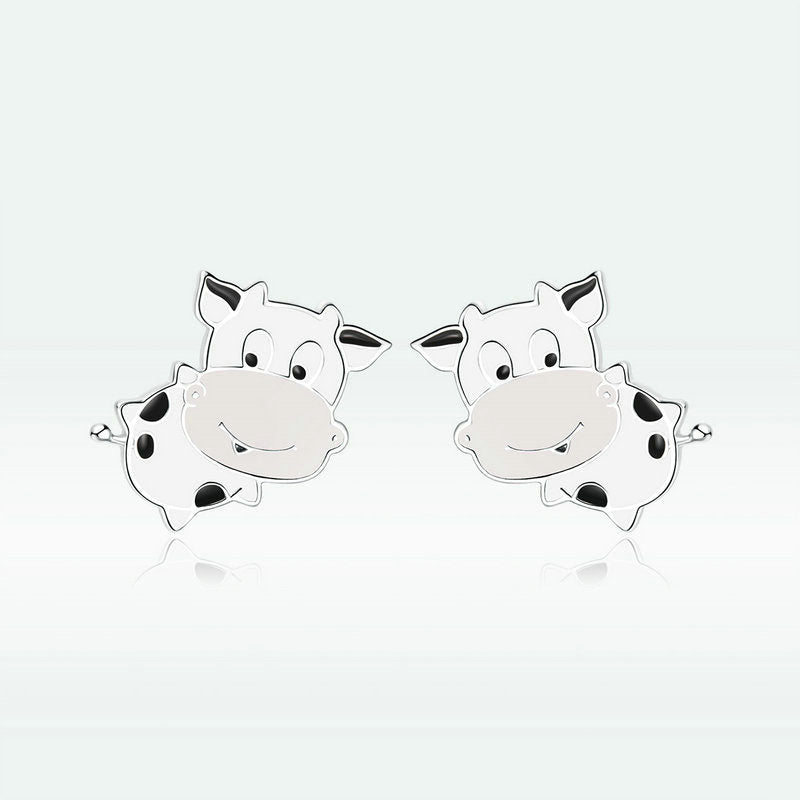 Earrings Sterling Silver Cute Little Cow Earrings S925 Simple Girl Earrings Popular Cartoon Animal Jewelry