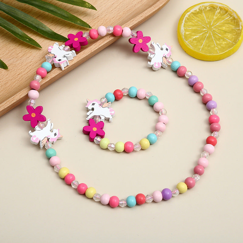 Children's Jewelry, Cartoon Animal Bracelet And Necklace Set, Colorful Bead Set
