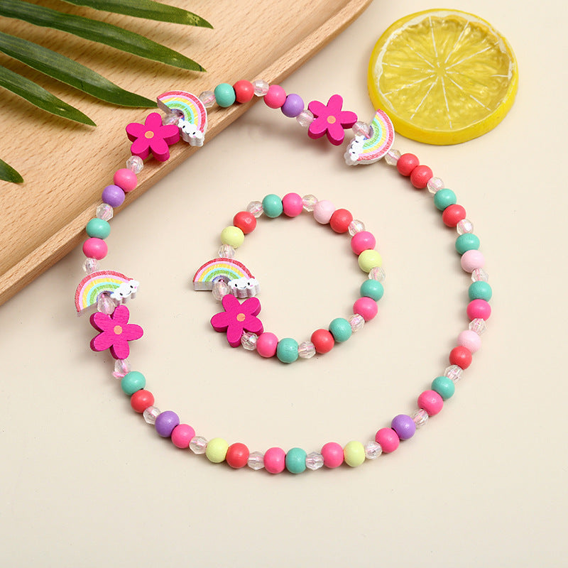 Children's Jewelry, Cartoon Animal Bracelet And Necklace Set, Colorful Bead Set