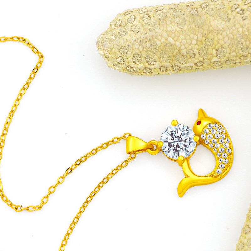 24k Gold-plated Jewelry Exquisite Diamond Dolphin Pendant