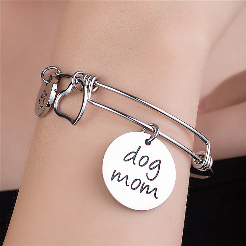 Dog Mom Titanium Steel Live Mouth Push-pull Bracelet