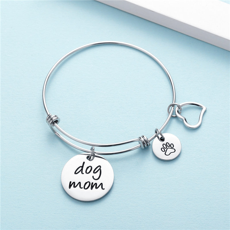 Dog Mom Titanium Steel Live Mouth Push-pull Bracelet