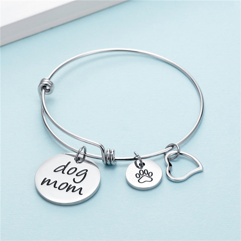 Dog Mom Titanium Steel Live Mouth Push-pull Bracelet