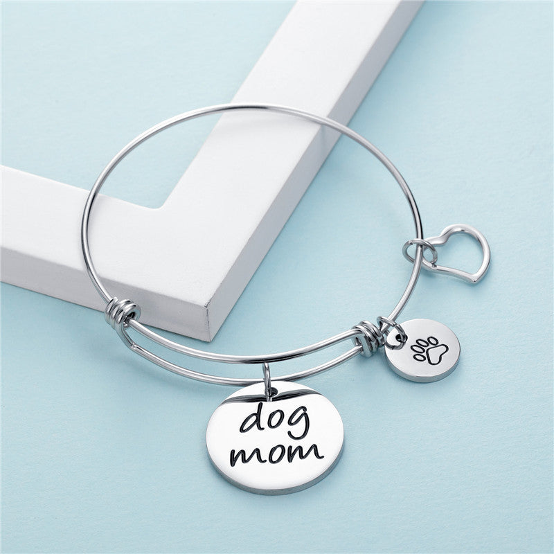 Dog Mom Titanium Steel Live Mouth Push-pull Bracelet