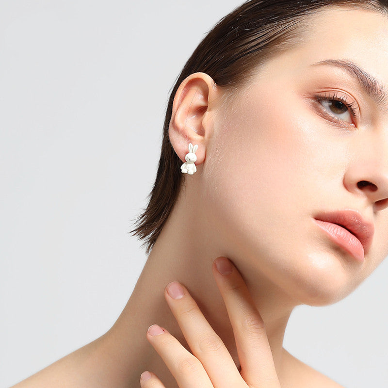 Silver Needle Bunny Earrings Female Summer Personality Cute Animal Small Earrings