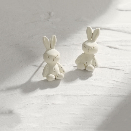 Silver Needle Bunny Earrings Female Summer Personality Cute Animal Small Earrings