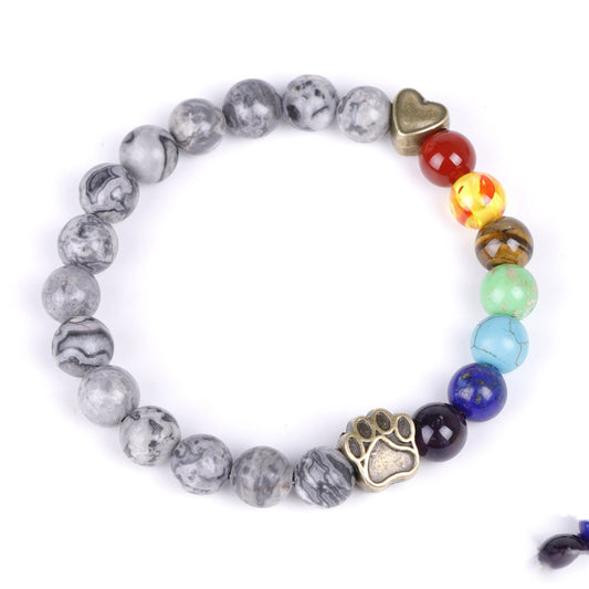 Bronze Love Heart Shaped Dog Claw Bracelet Volcanic Stone Colorful Jewelry