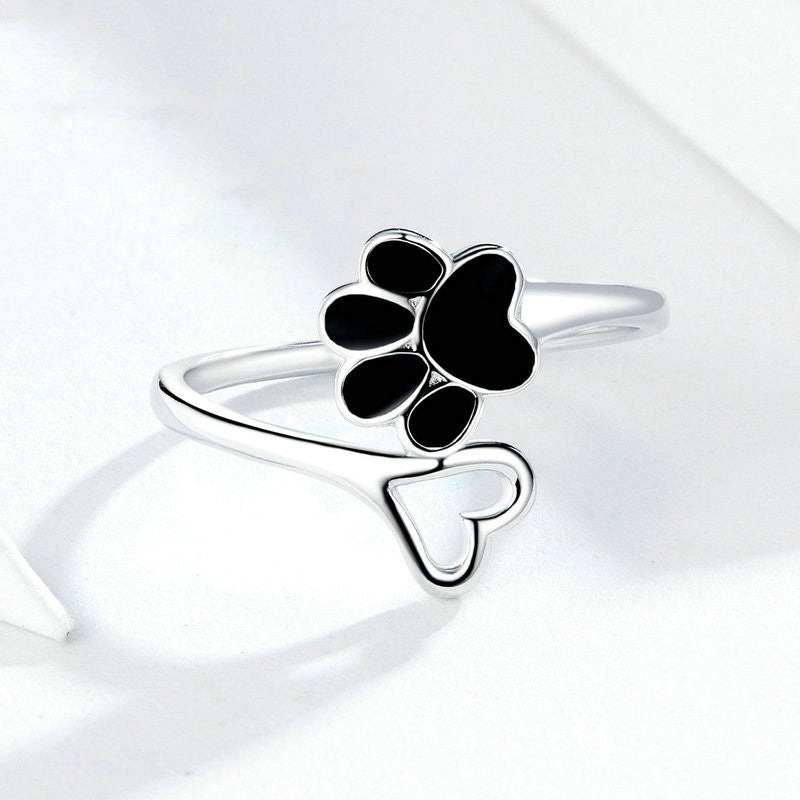 Cute dog paw print s925 sterling silver ring
