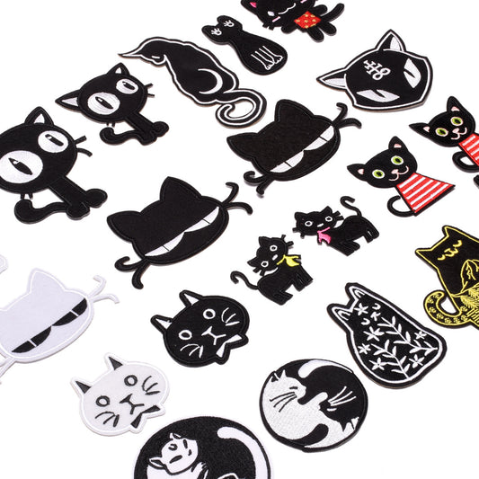 Cartoon Black Cat Pattern Cloth Sticker Embroidery Adhesive Patch