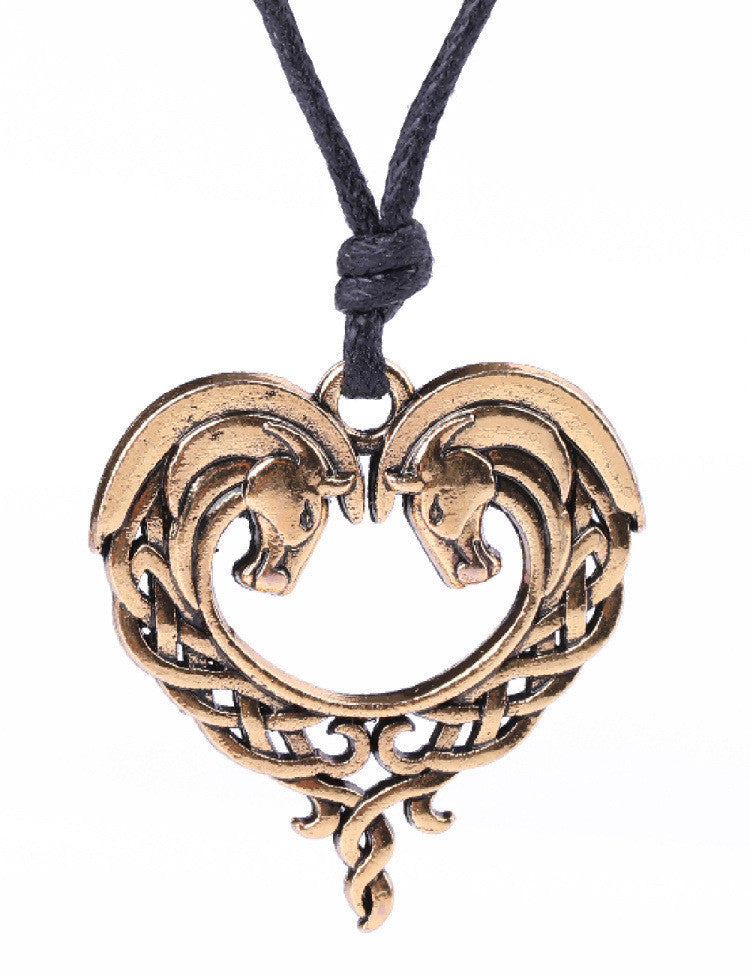 Horse pendant I love you peach heart necklace