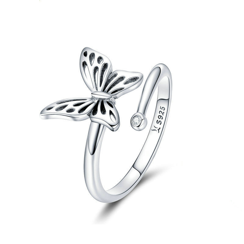S925 Silver Butterfly Dream Ring Earring Jewelry Set