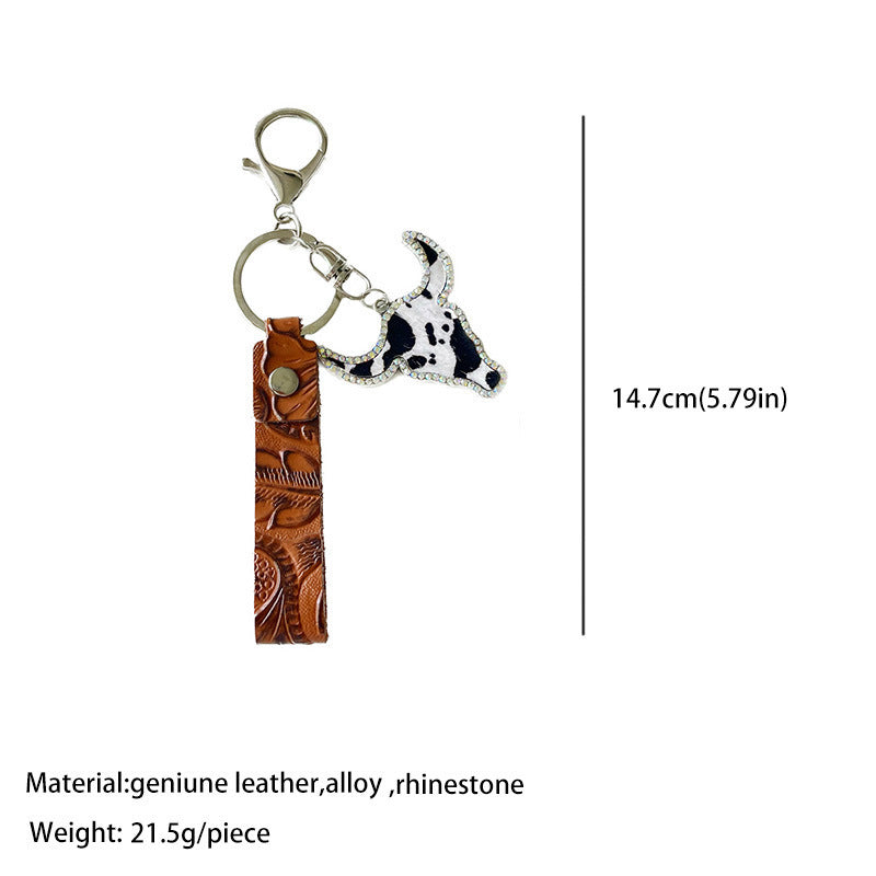 Fashion Red Brown Leather Keychain