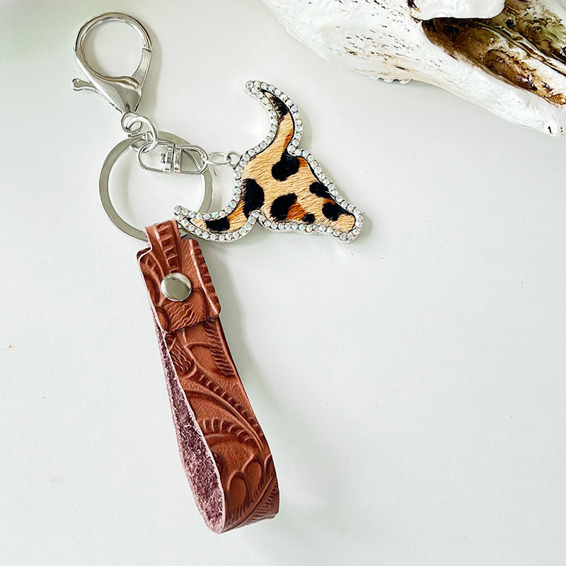 Fashion Red Brown Leather Keychain