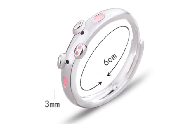 New Silver Plated Ring Cute Pig Animal Epoxy Opening Ornament