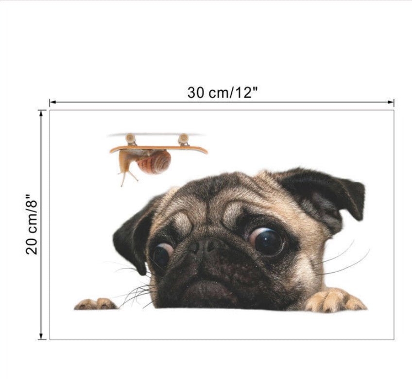 3D pug looking snail car window car sticker