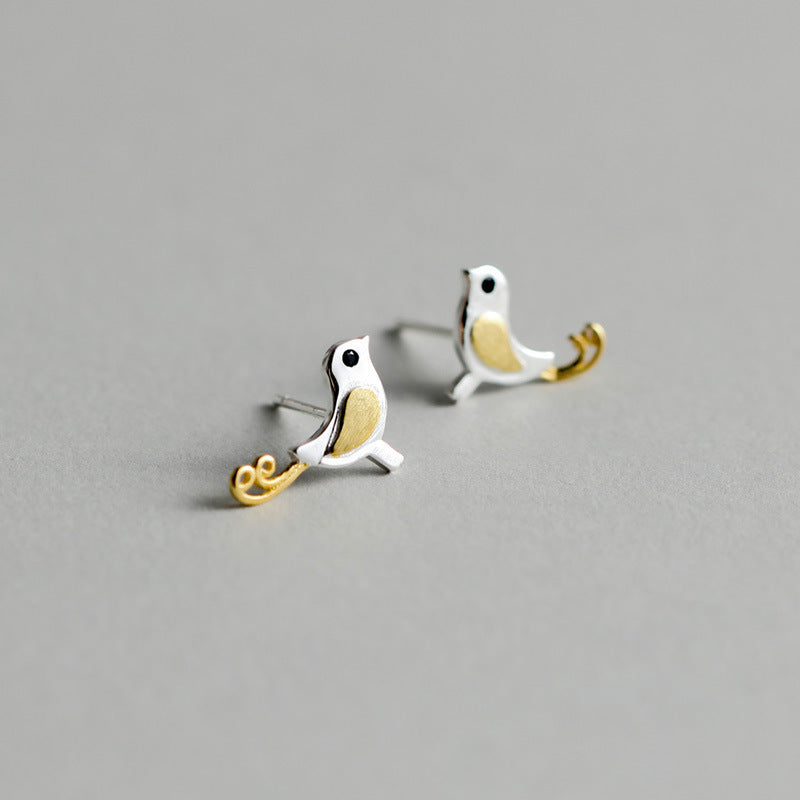S925 Silver Girl Fashion Bird Earrings Jewelry