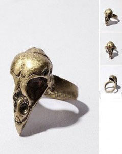 Bird skull ring crow bird head ring