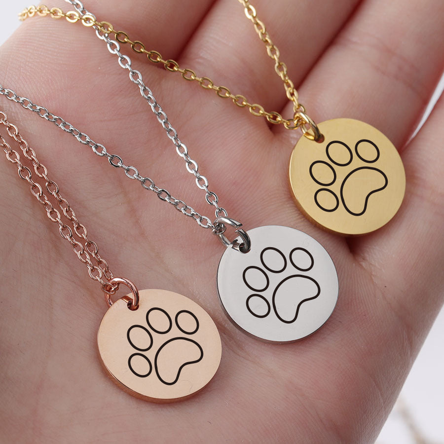 Stainless Steel Disc Lettering Dog Paw Pattern Jewelry Pendant