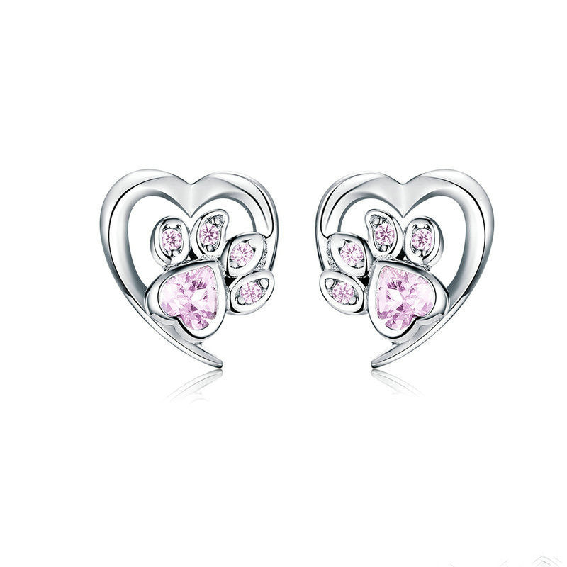 Pet paw print sterling silver stud earrings