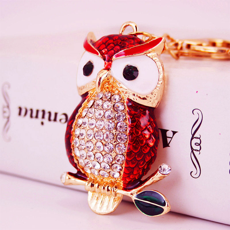 Creative Cartoon Diamond Inlaid Owl Car Keychain Pendant