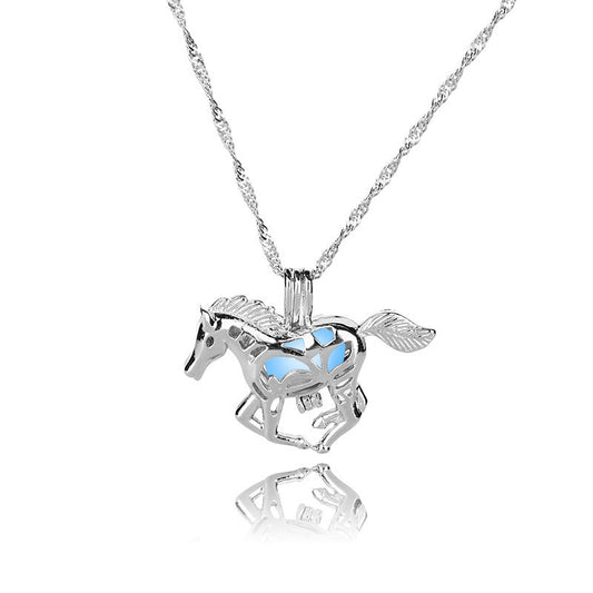 Hot Sale Smart Running Horse DIY Locket Cage Glowing in the Dark Animal Pendant Necklace
