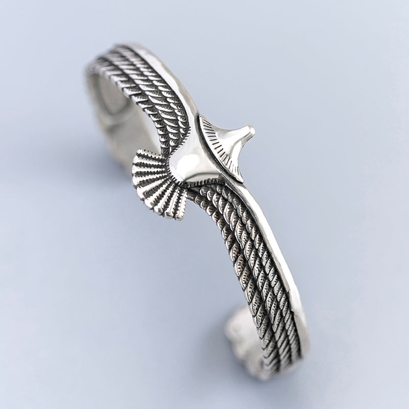 Ethnic Nordic Antique Silver Plated Bangle Eagle Hawk Cuff Bracelet For Men Viking Jewelry