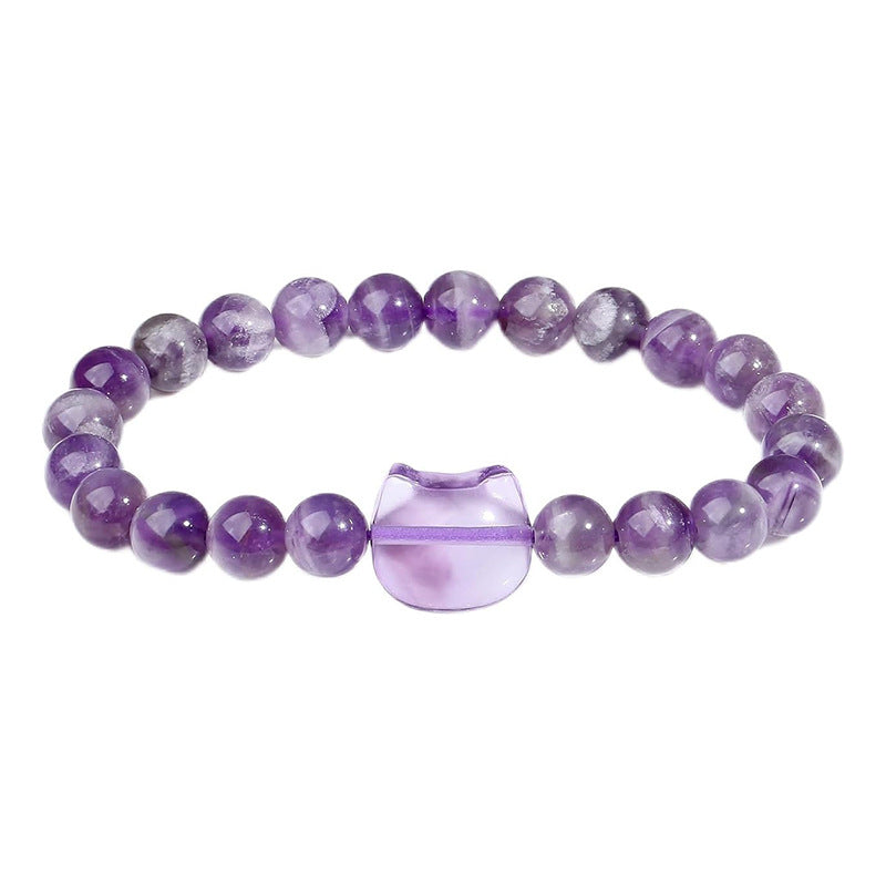 Cat Pendant Silver Stone Tigereye Amethyst Bracelet