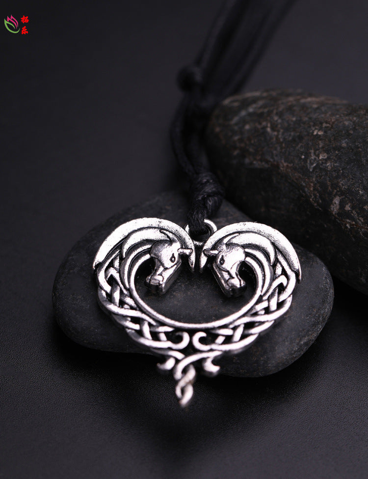 Horse pendant I love you peach heart necklace