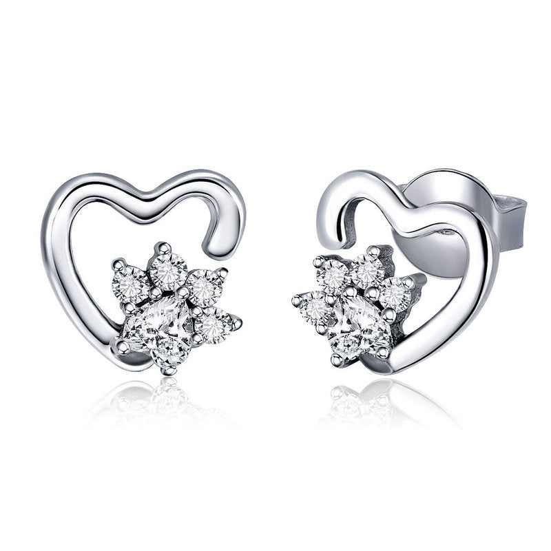 Pet paw print sterling silver stud earrings