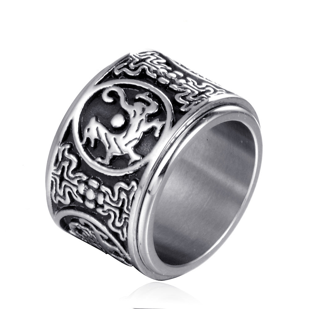 Transshipment Can Rotate The Four Big Beasts Titanium Steel Ring, Personalized Jewelry, Stainless Steel Ring