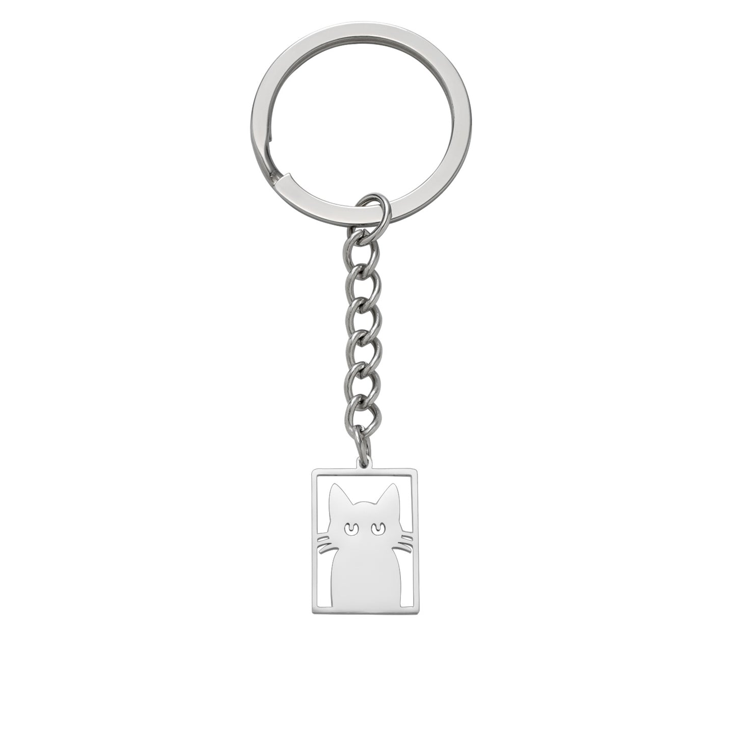 Kitten Rectangular Keychain Women's Stainless Steel