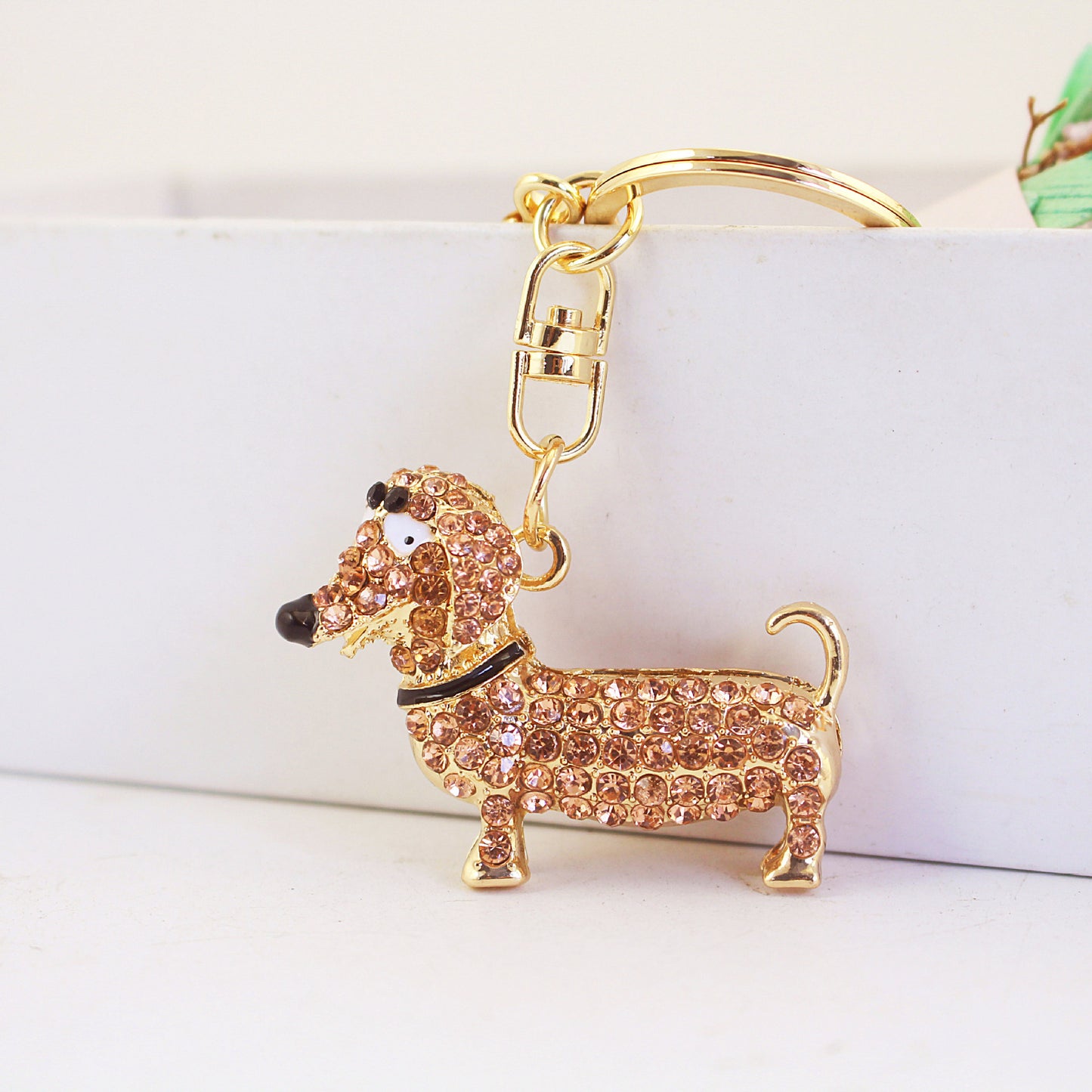 Cute Crystal Dachshund Animal Pet Keychain Key Chain Package Pendant
