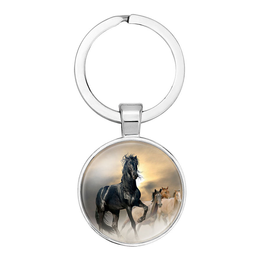Hot Selling Horse Time Gem Glass Keychain