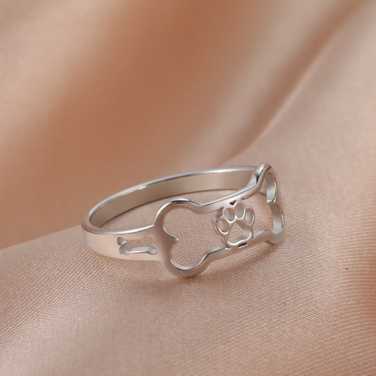 Fashion Bone Animal Dog Footprint Ring